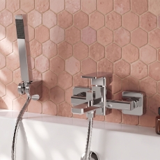 Delphi Edge Chrome Wall Mounted Bath Shower Mixer Tap (inc Kit)