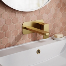 Delphi Edge Brushed Brass 2-Hole Wall Mounted Basin Mixer Tap (inc Backplate)