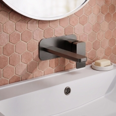 Delphi Edge Brushed Pewter 2-Hole Wall Mounted Basin Mixer Tap (inc Backplate)