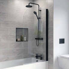 Delphi Elements Matt Black Round Top Bath Screen 1430mm x 790mm - 6mm Glass