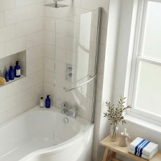 Delphi Elements Chrome Hinged B-Shaped Shower Bath Screen 1430mm x 858mm (inc Towel Bar)