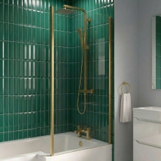 Delphi Elements Brushed Brass Fixed L-Shaped Shower Bath Screen 1400mm x 815mm