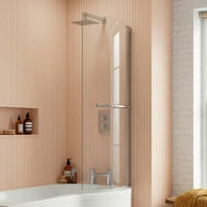 Delphi Elements Chrome Hinged P-Shaped Shower Bath Screen 1430mm x 715mm (inc Towel Bar)