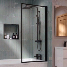 Delphi Elements Matt Black Framed Bath Screen 1430mm x 790mm - 6mm Glass