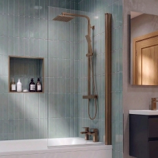 Delphi Elements Brushed Bronze Square Top Bath Screen 1430mm x 790mm - 6mm Glass
