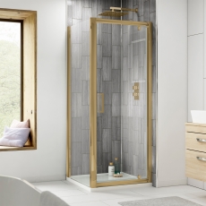 Delphi Expressions Brushed Brass Pivot Door Square Shower Enclosure (inc Tray)