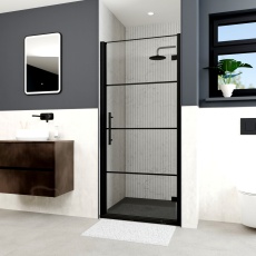 Delphi Factor Matt Black 8mm Easy-Clean Hinged Shower Door (1900mm High)