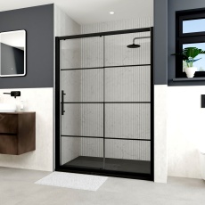 Delphi Factor Matt Black 8mm Easy-Clean Sliding Shower Door (1900mm High)