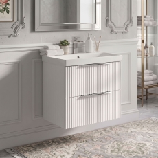 Delphi Focus 600mm 2-Drawer Wall Hung Fluted Vanity Unit (inc Basin)