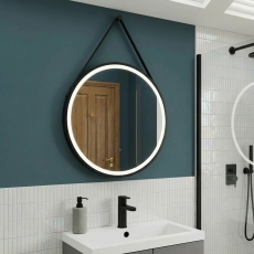 Delphi Halo Black LED Touch Sensor Round Bathroom Mirror 600mm x 600mm