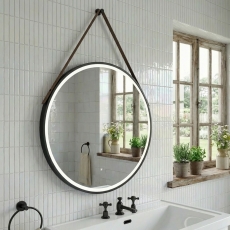 Delphi Halo Black LED Touch Sensor Round Bathroom Mirror 800mm x 800mm