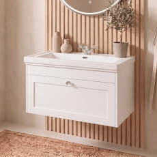 Delphi Hayloft 800mm 1-Drawer Wall Hung Vanity Unit (inc Fireclay 1TH Basin)