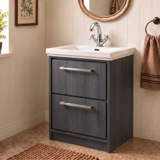 Delphi Lodge 600mm 2-Drawer Floor Standing Vanity Unit (inc Premium Fireclay Basin)