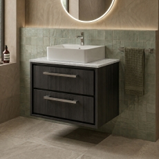 Delphi Lodge 600mm 2-Drawer Wall Hung White Marble Countertop Vanity Unit