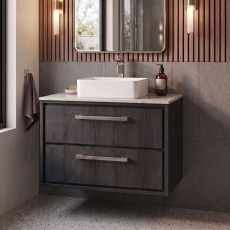 Delphi Lodge 800mm 2-Drawer Wall Hung White Marble Countertop Vanity Unit