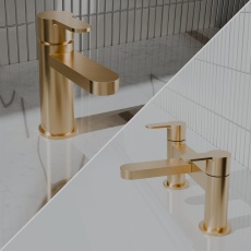 Delphi Loop Brushed Brass Basin Mixer and Bath Filler Tap Set (inc Press Top Waste)