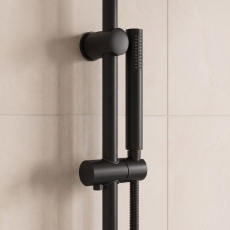 Delphi Round Pencil Matt Black Slider Rail Shower Kit (inc Outlet Elbow)