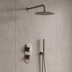 Delphi Loop Brushed Pewter Dual Concealed Shower Set with Fixed Head and Handset