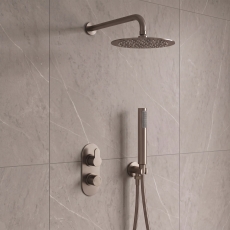 Delphi Loop Brushed Pewter Dual Concealed Shower Set with Fixed Head and Handset