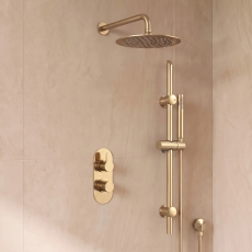 Delphi Loop Brushed Brass Dual Concealed Shower Set with Fixed Head and Slide Rail Kit