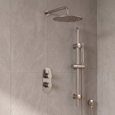 Delphi Loop Brushed Pewter Dual Concealed Shower Set with Fixed Head and Slide Rail Kit