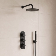 Delphi Loop Black Triple Concealed Shower Set with Fixed Head and Handset