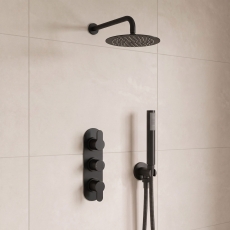 Delphi Loop Black Triple Concealed Shower Set with Fixed Head and Handset