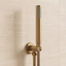 Delphi Round Pencil Brushed Brass Shower Handset (inc Bracket and Hose)
