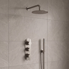 Delphi Loop Brushed Pewter Triple Concealed Shower Set with Fixed Head and Handset