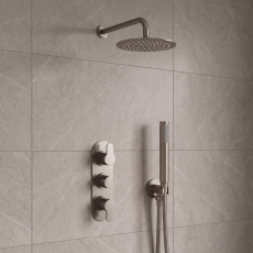 Delphi Loop Brushed Pewter Triple Concealed Shower Set with Fixed Head and Handset