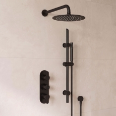 Delphi Loop Matt Black Triple Concealed Shower Set with Fixed Head and Slide Rail Kit