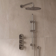 Delphi Loop Brushed Pewter Triple Concealed Shower Set with Fixed Head and Slide Rail Kit