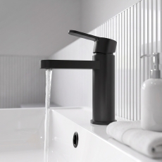 Delphi Loop Matt Black Mono Basin Mixer Tap (inc Press Top Waste)