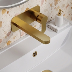 Delphi Loop Brushed Brass 2-Hole Wall Mounted Basin Mixer Tap (inc Backplate)