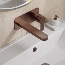 Delphi Loop Brushed Bronze 2-Hole Wall Mounted Basin Mixer Tap (inc Backplate)