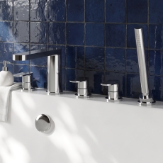 Delphi Loop Chrome 5-Hole Pillar Mounted Bath Shower Mixer Tap