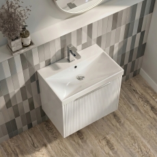 Delphi Lyra Satin White 500mm 1-Drawer Wall Hung Waterproof Vanity Unit with Basin