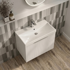 Delphi Lyra Satin White 600mm 1-Drawer Wall Hung Waterproof Vanity Unit with Basin