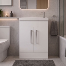 Delphi Modulo Slimline 600mm 2-Door Floor Standing Vanity Unit (inc Basin)