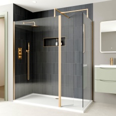 Delphi Optics Brushed Brass Walk-In Shower Enclosure with Return Panel