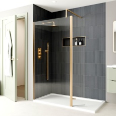 Delphi Optics Brushed Brass Wet Room Shower Screen with Return Panel