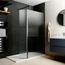 Delphi Optics Fluted Brushed Pewter Wet Room Shower Screen with Return Panel