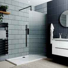 Delphi Optics Fluted Matt Black Wet Room Shower Screen