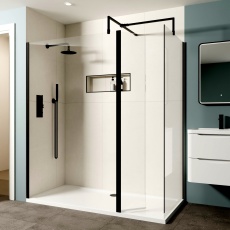 Delphi Optics Matt Black Walk-In Shower Enclosure with Return Panel