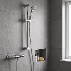Delphi Pennard Thermostatic Round Bar Mixer Shower with Shower Kit - Chrome