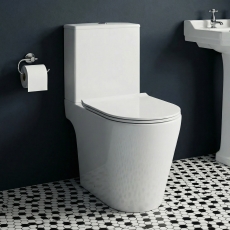 Delphi Porter Rimless Open Back Close Coupled Toilet (inc Soft Close Slim Seat)
