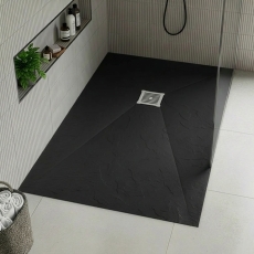 Delphi Sanctuary Black Slate Effect 33mm Rectangular Shower Tray (inc Grille)