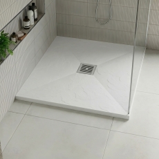 Delphi Sanctuary White Slate Effect 33mm Square Shower Tray (inc Grille)