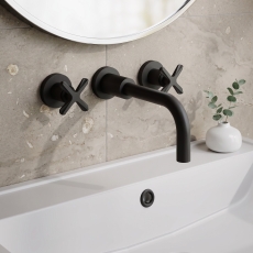 Delphi Sedona Matt Black 3-Hole Wall Mounted Basin/Bath Mixer Tap