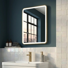 Delphi Sparta Brushed Brass Framed LED Touch Sensor Bathroom Mirror 700mm x 500mm